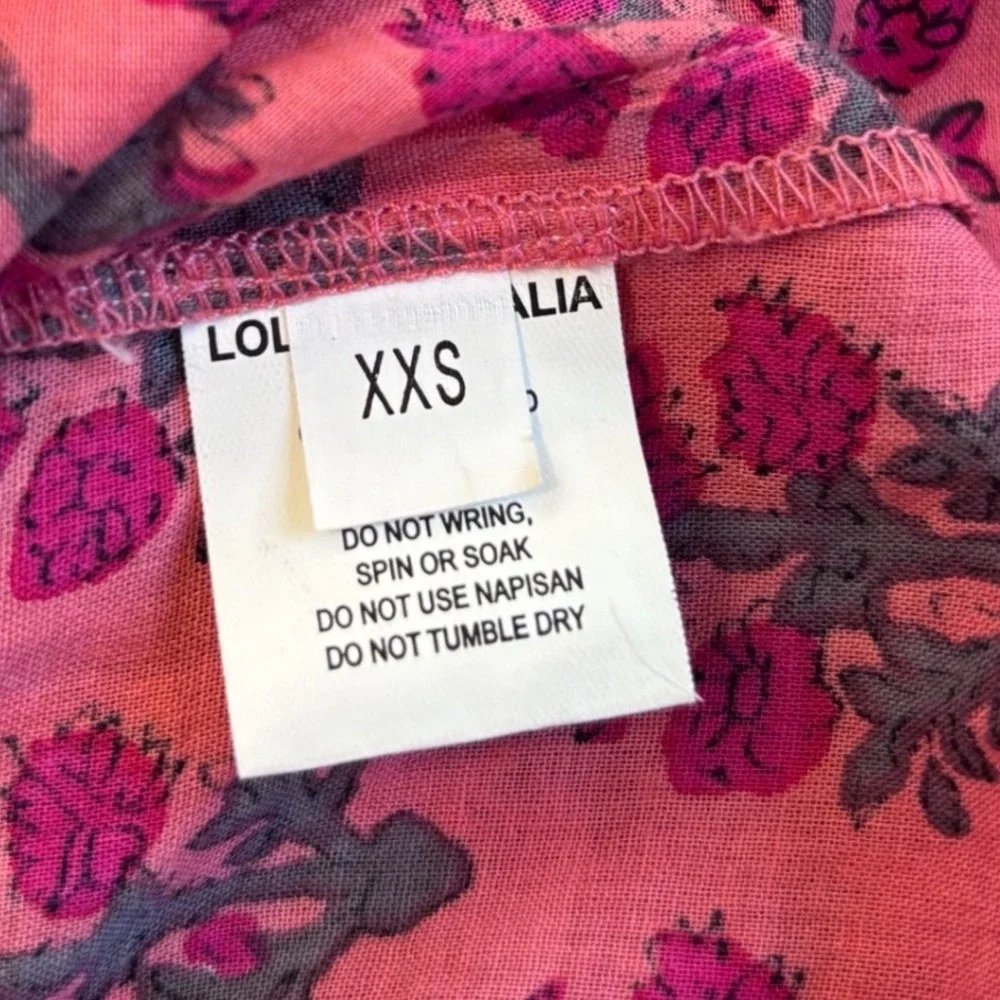 Lola Australia Morocco Mini Strawberry Dress, XXS, Pink Floral Bell Sleeve Boho